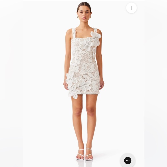 Elliatt White Crochet Mini Dress with 3D Floral Appliqués - Picture 3 of 7